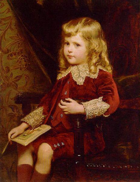 Alfred Edward Emslie Portrait of a young boy in a red velvet suit Germany oil painting art
